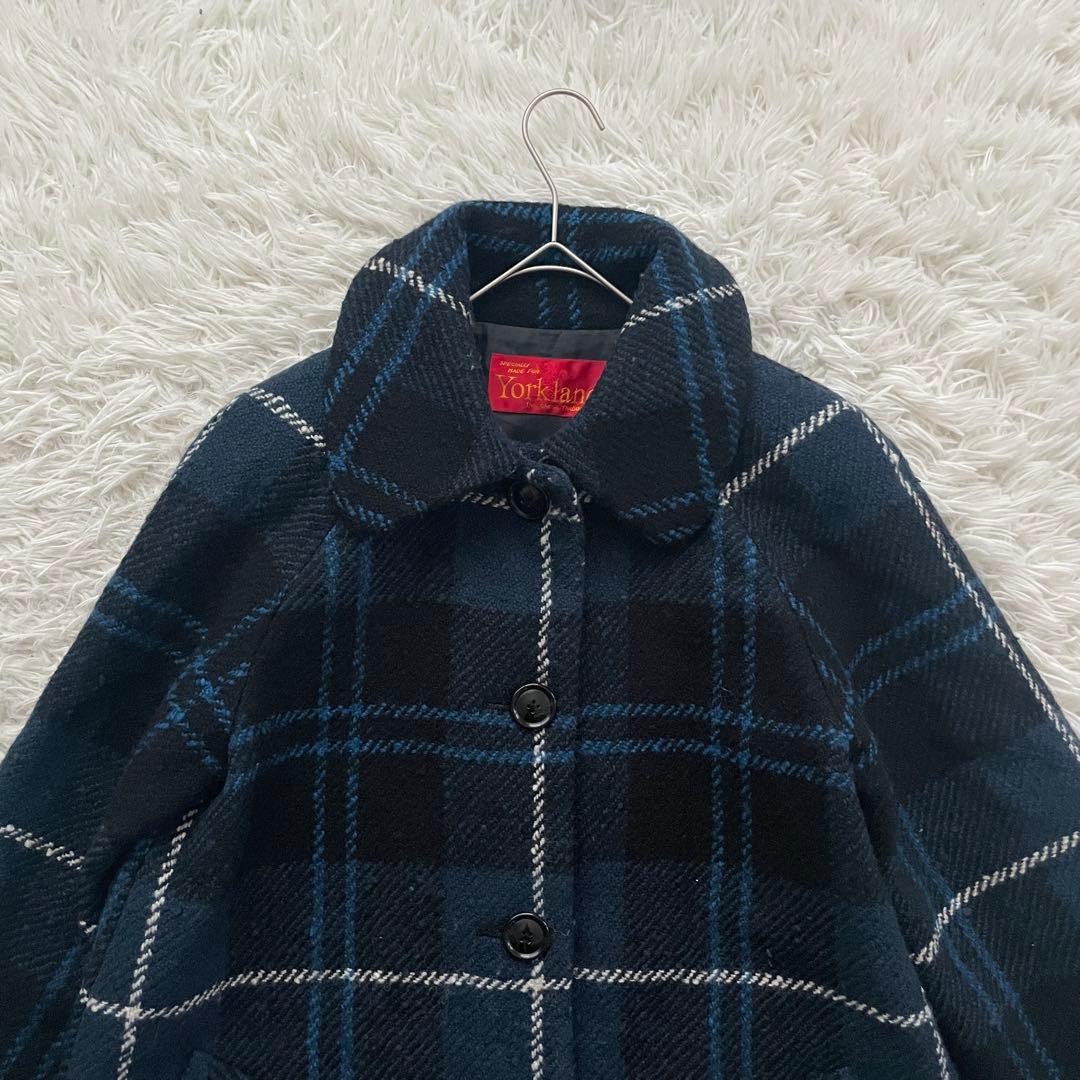 Yorkland チェック　Aライン　ロング　スタンドカラー　コート