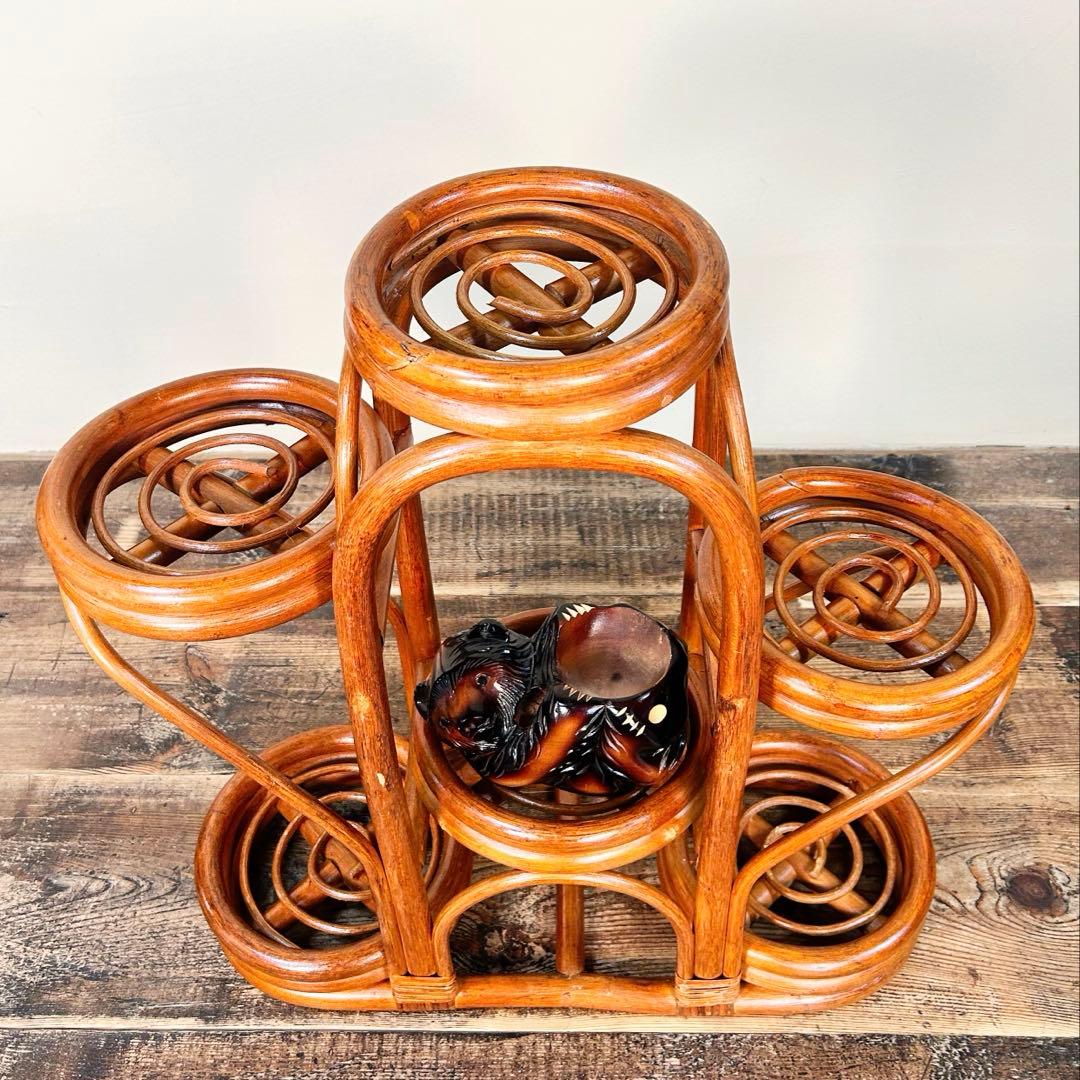 1970年代ラタン 籐 プランタースタンド 花台 6段 昭和レトロ