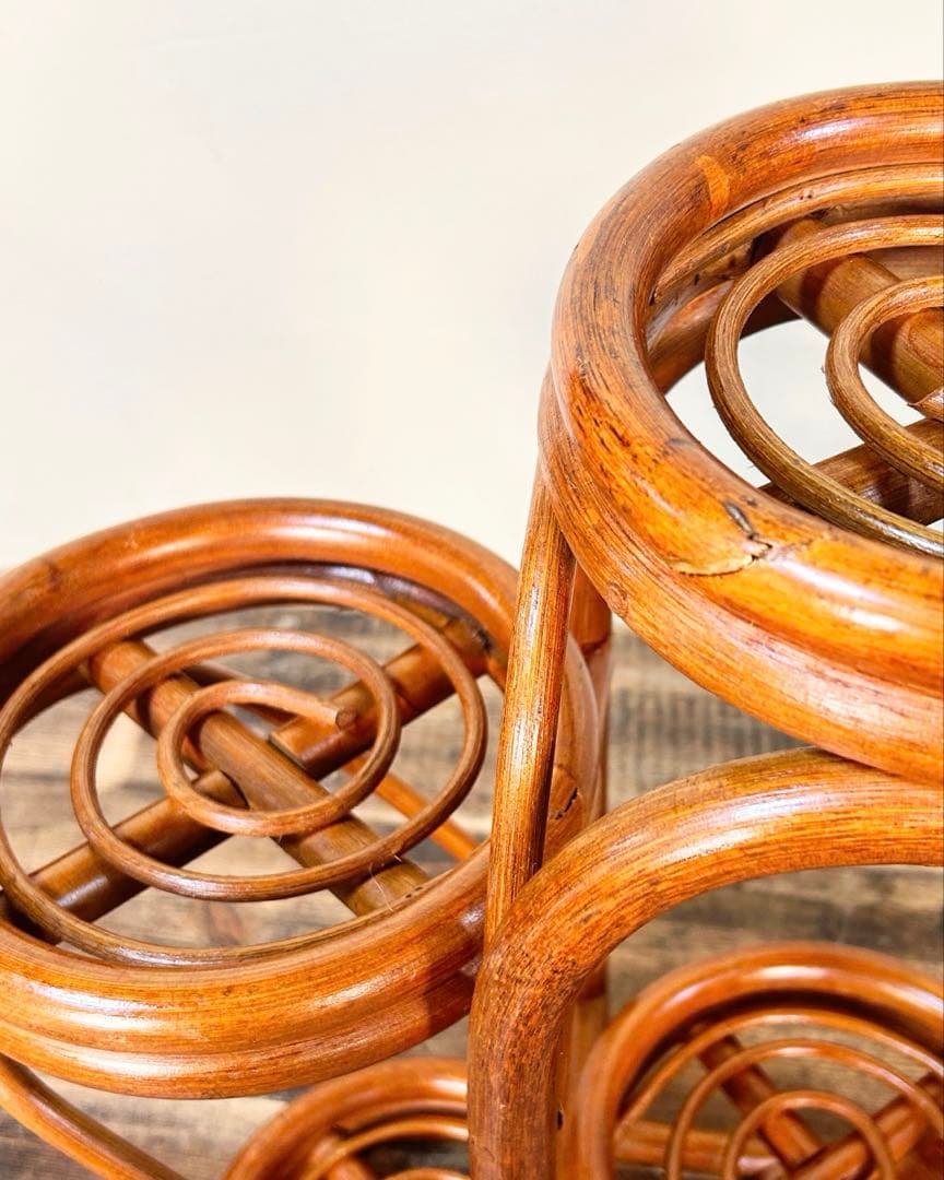 1970年代ラタン 籐 プランタースタンド 花台 6段 昭和レトロ