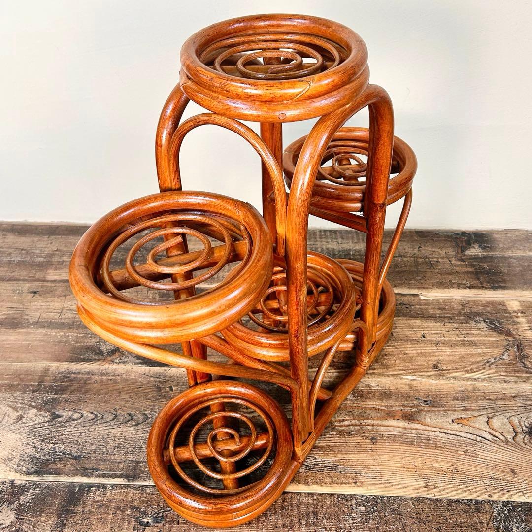 1970年代ラタン 籐 プランタースタンド 花台 6段 昭和レトロ