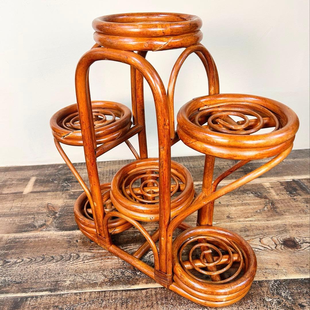 1970年代ラタン 籐 プランタースタンド 花台 6段 昭和レトロ