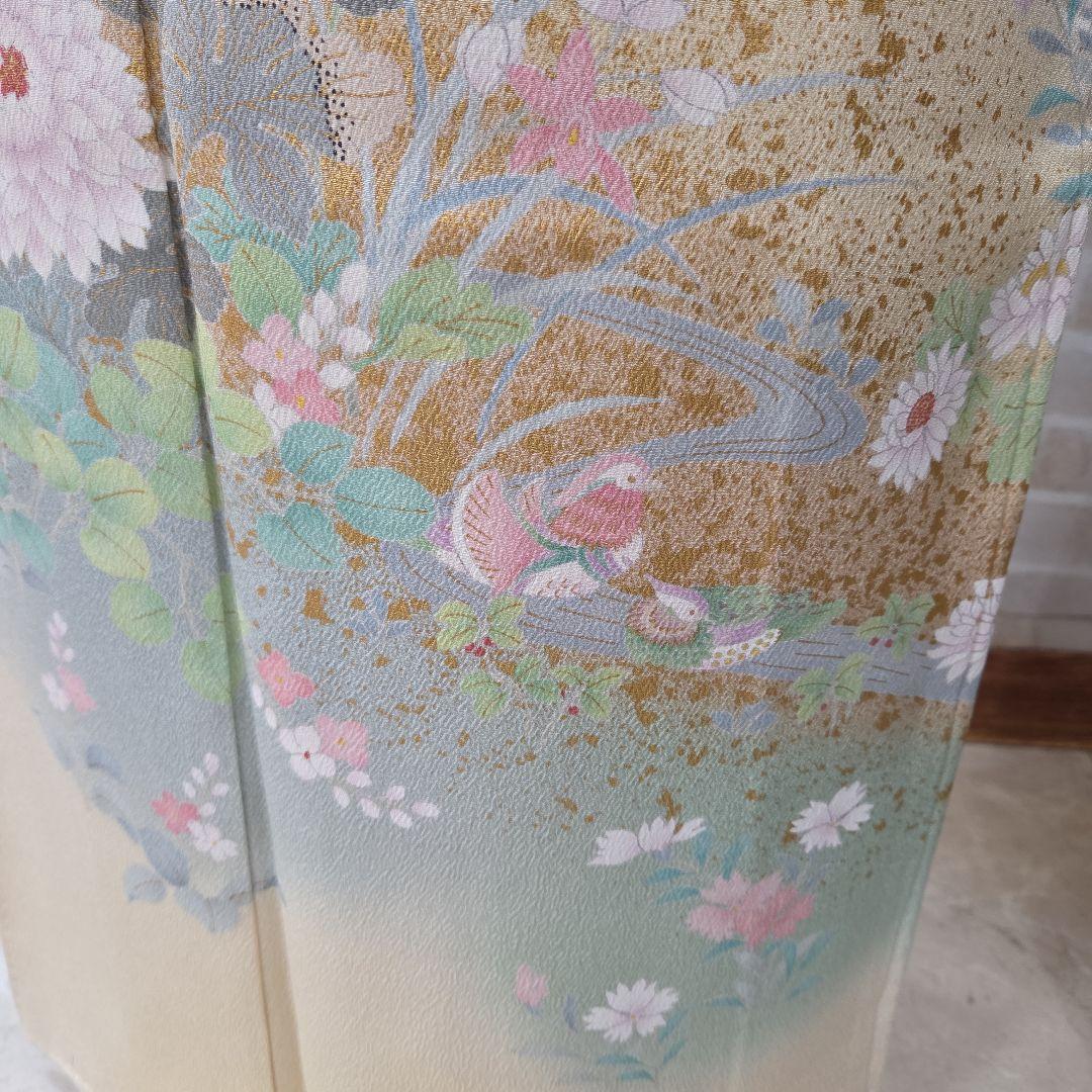 訪問着 クリーム系4点フルセット、着物、袋帯、帯締め、帯揚げ