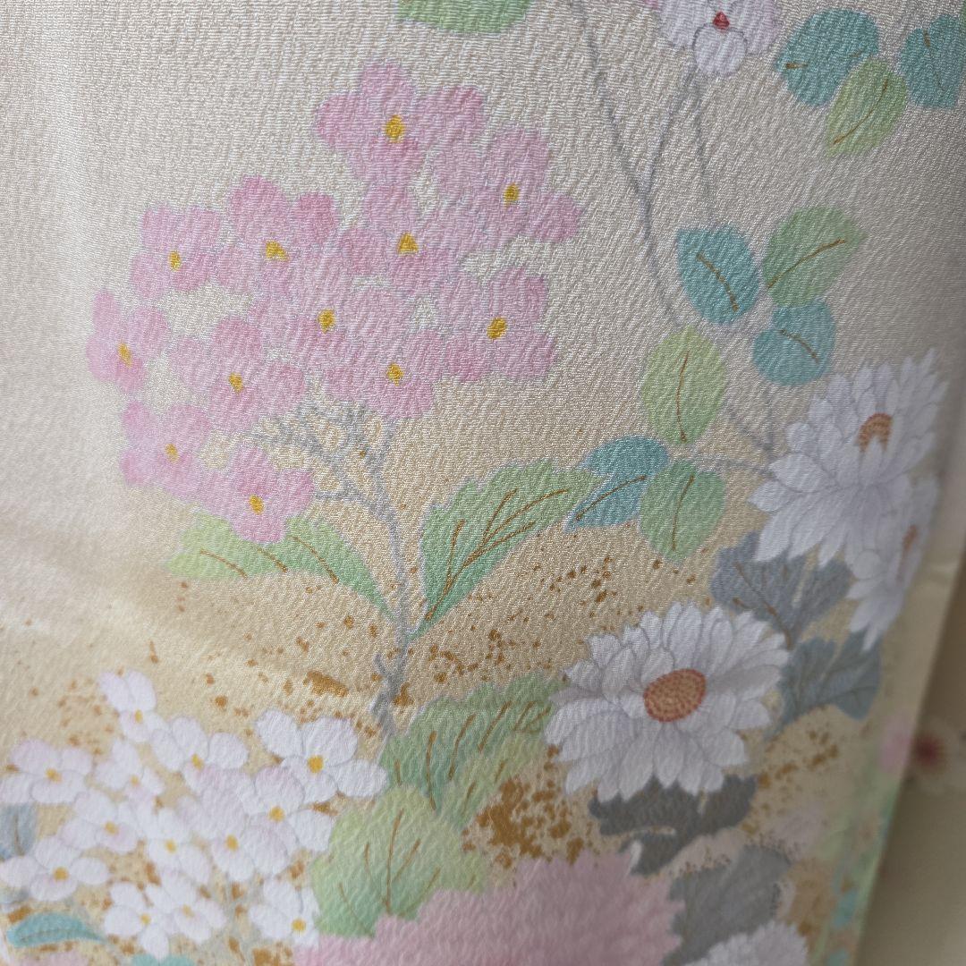 訪問着 クリーム系4点フルセット、着物、袋帯、帯締め、帯揚げ