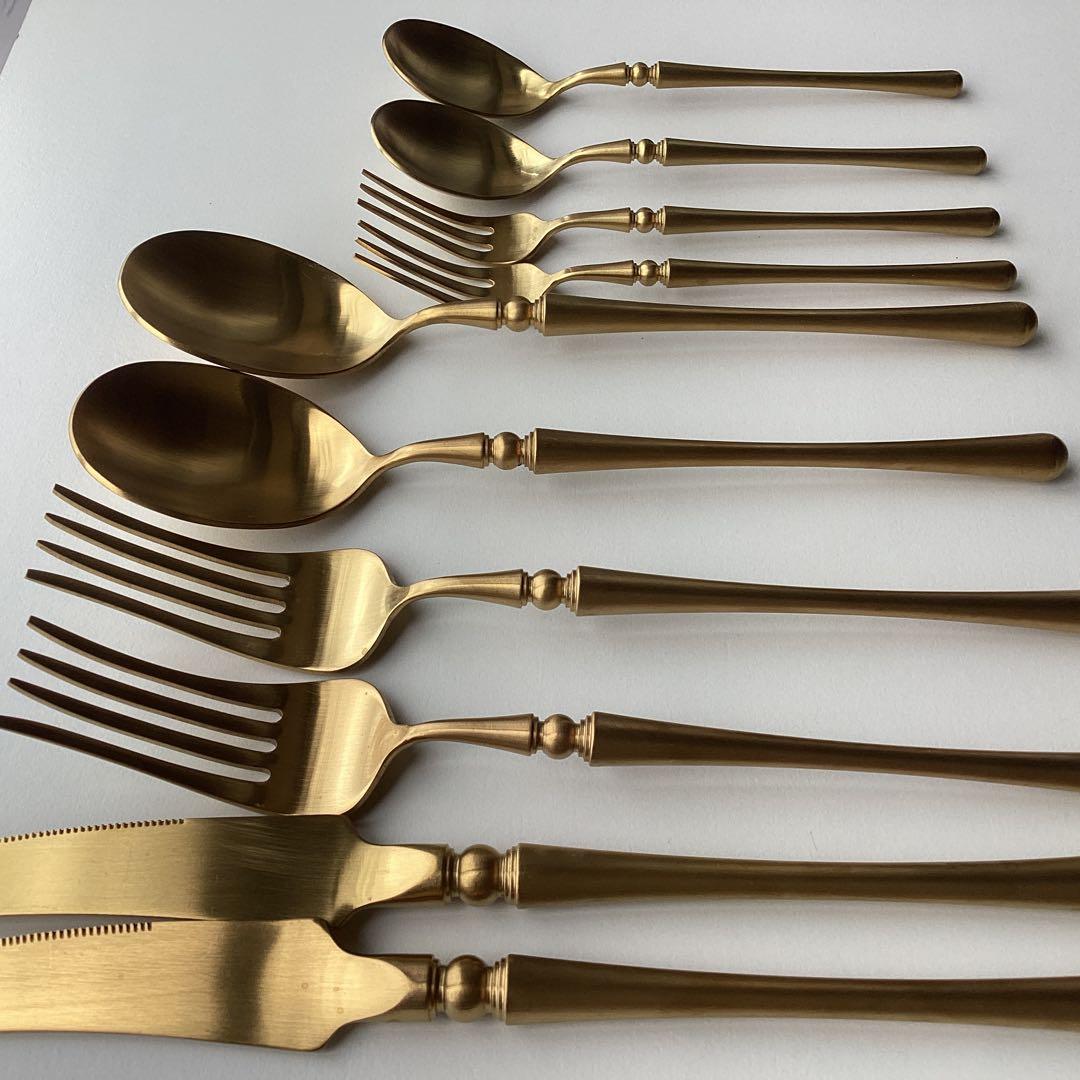 未使用 ゴールドカトラリー ディナー & デザート スプーン フォーク ナイフ