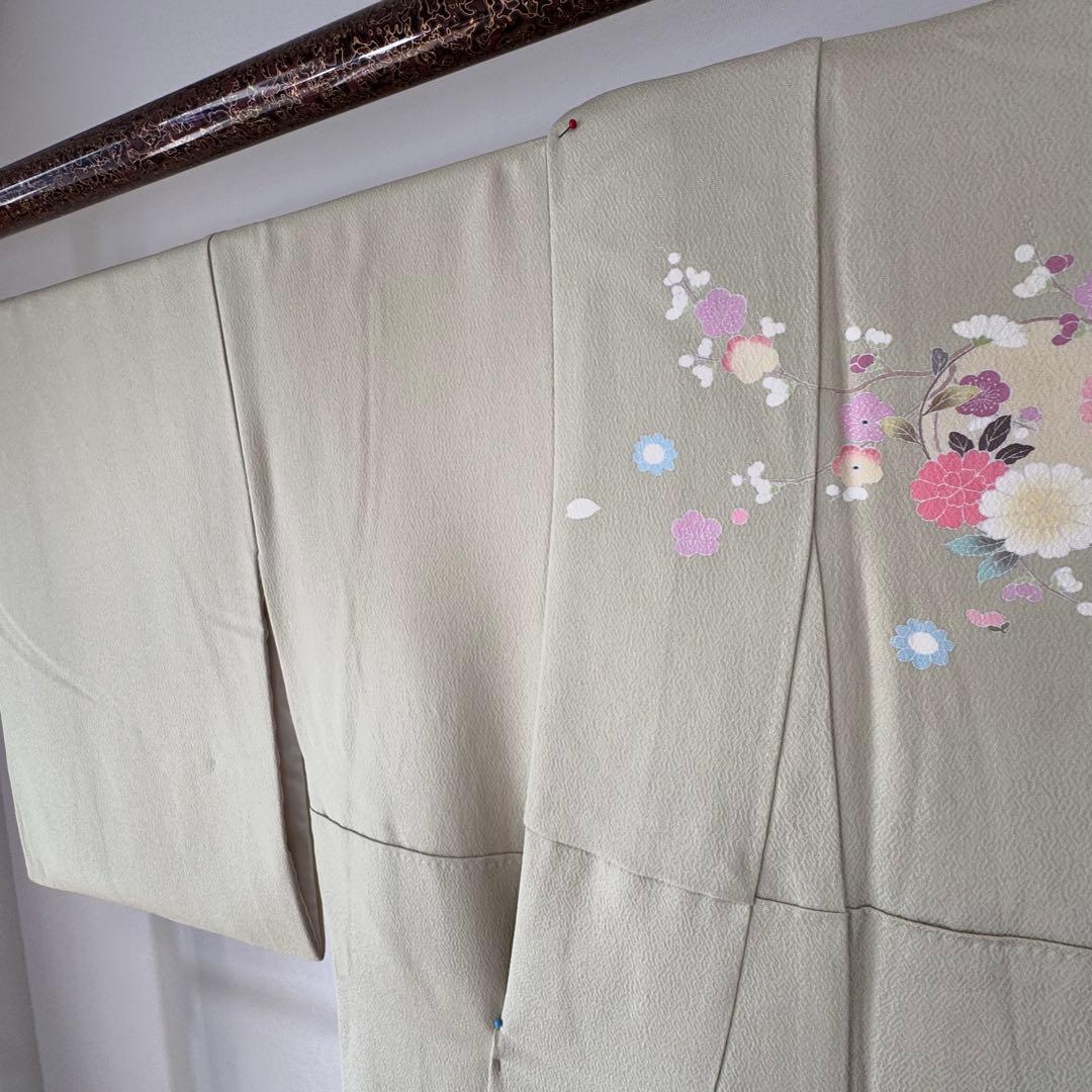 超美品　正絹　袷　現代　正統派　訪問着　着物　 163 黄緑　鶯色　手書き　上品