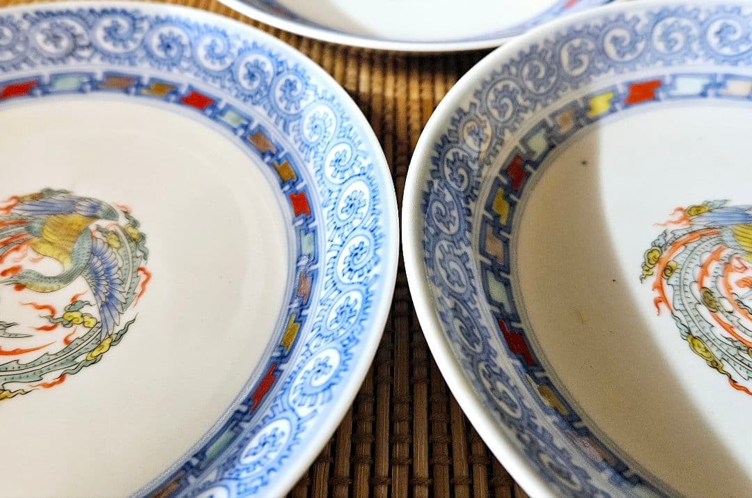 【大名品❗】明治時代　最高峰の平戸焼　肥前伊万里　嘉祥堂文峰作　染錦鳳凰画皿5客