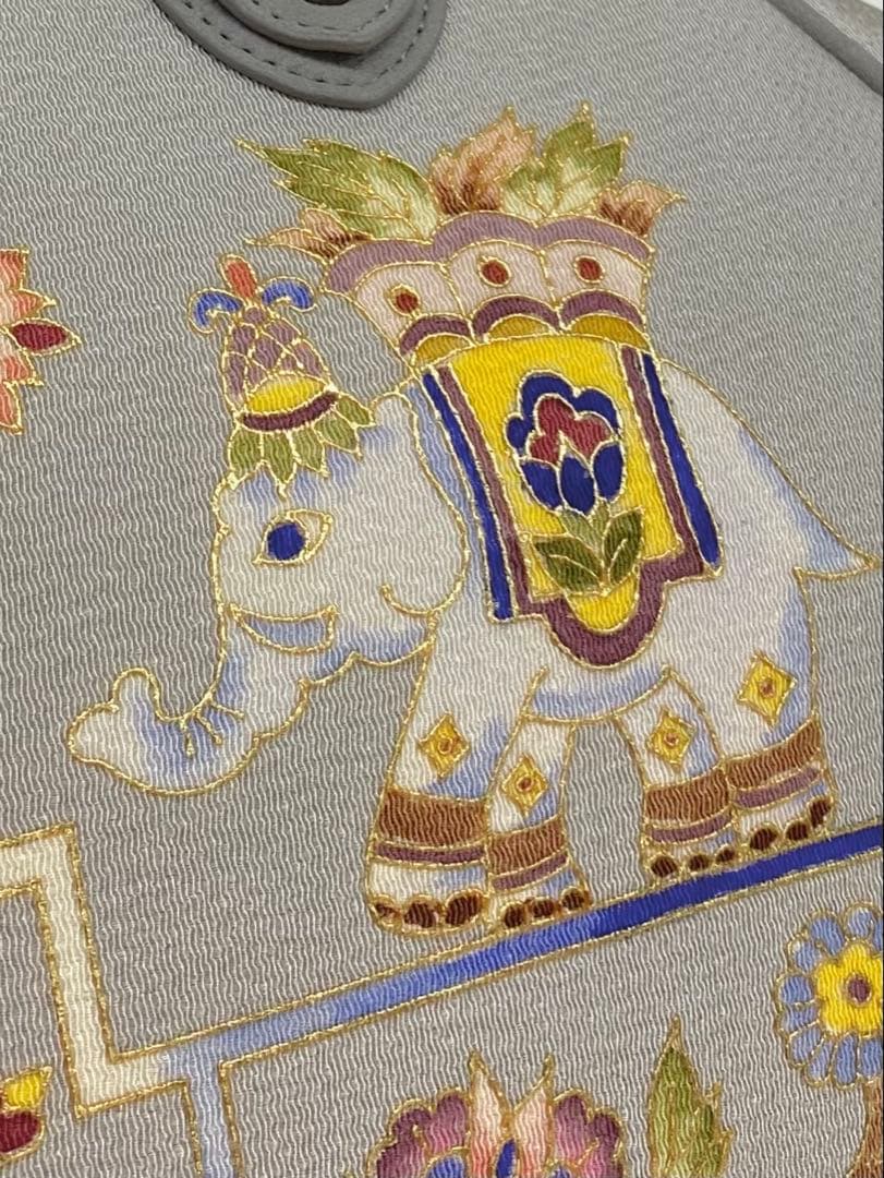 岡重謹製 未使用品 OKAJIMA バッグ 京友禅 金彩 象 唐花 正絹