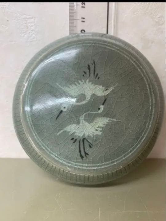 李朝•高麗　鹤紋香合 骨董　古美術　唐物　コレクション　アンティーク　江戸 青磁
