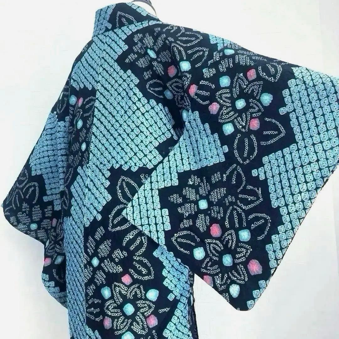 ひろ。プロフ必読 有松絞り浴衣　蜘蛛絞り　水浅葱色　ブルーグレーNo.22