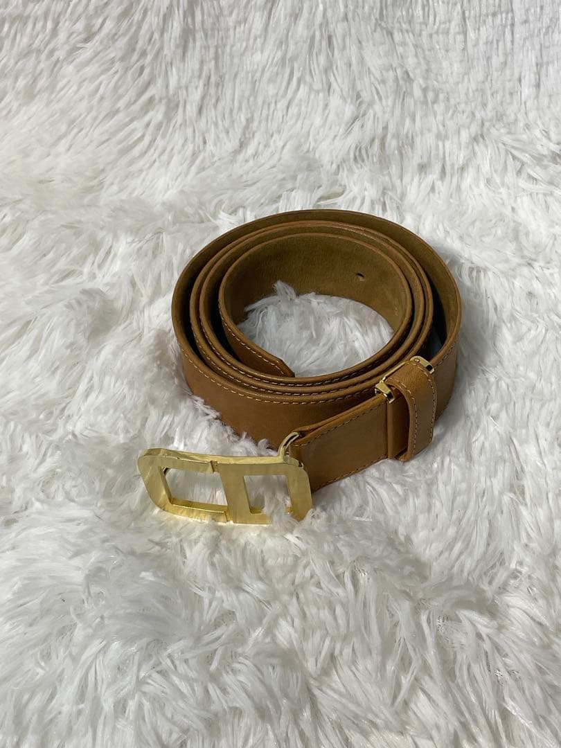希少　Christian Dior ベルト 本革 キャメル ゴールドバックル