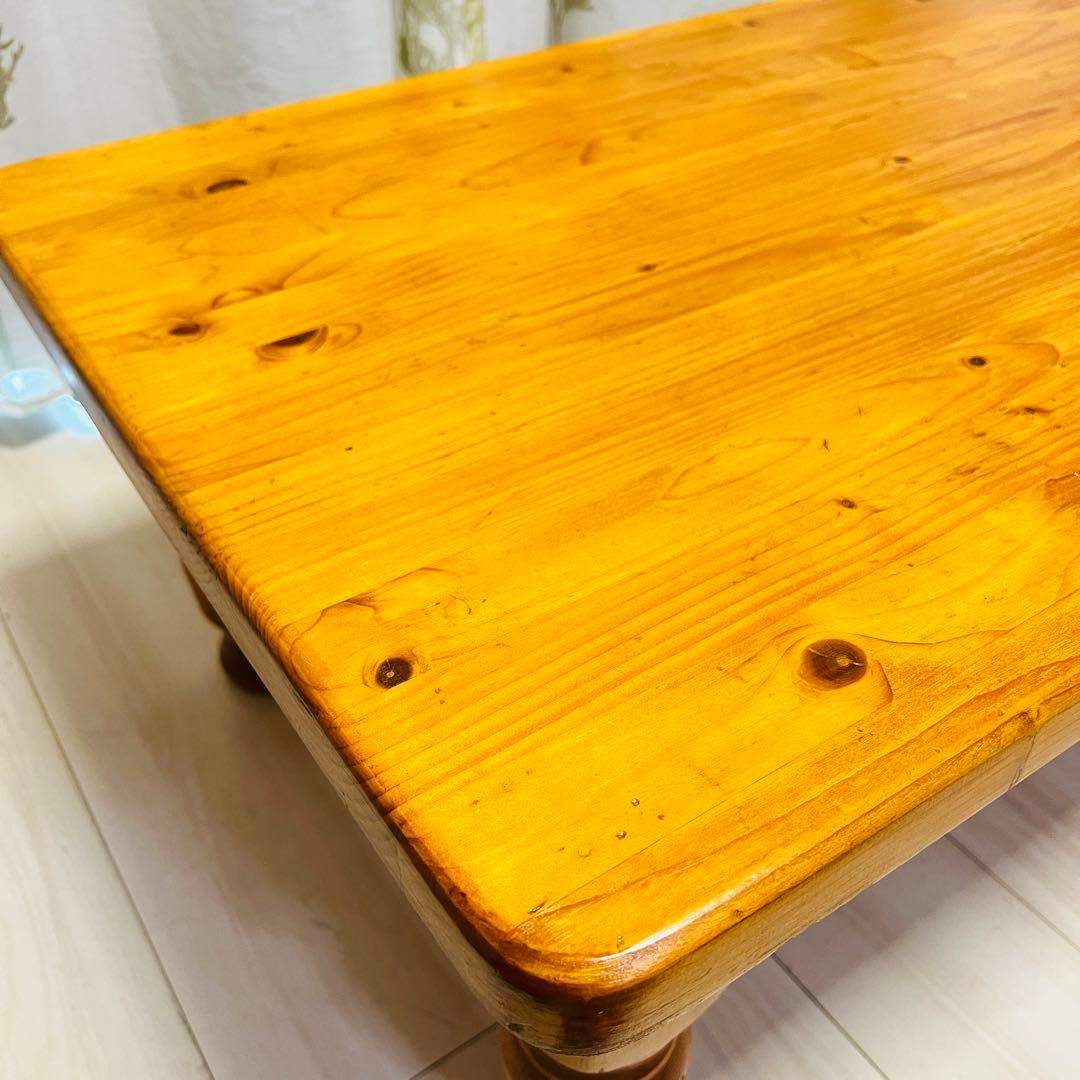 カントリー調 天然木 ローテーブル（引き出し付き）