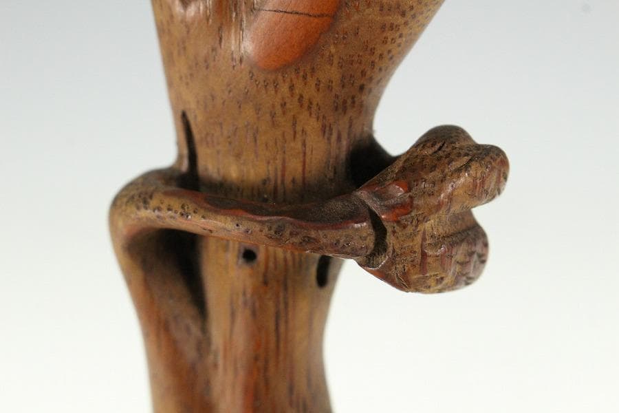 古竹 刻 霊芝 如意 柱掛 飾り(K-A912)