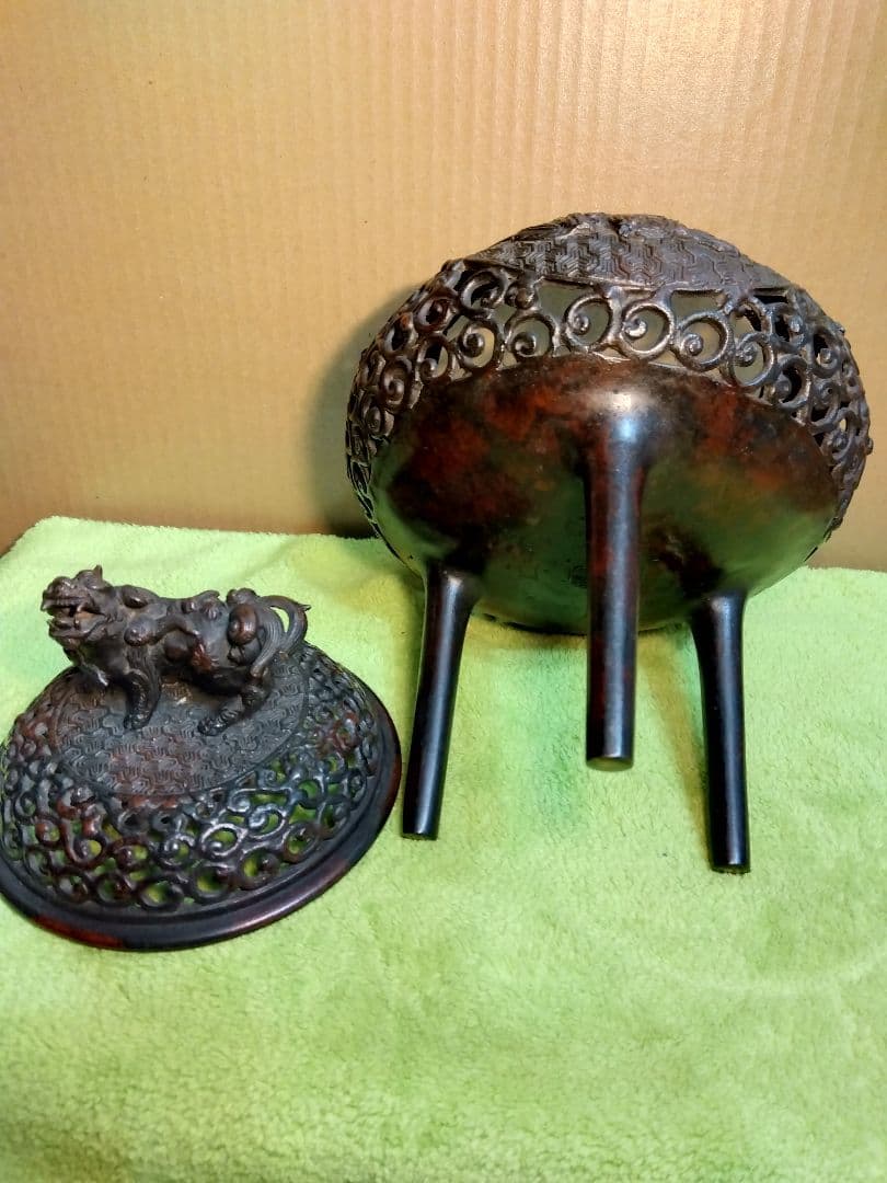 金属工芸　唐獅子　香炉