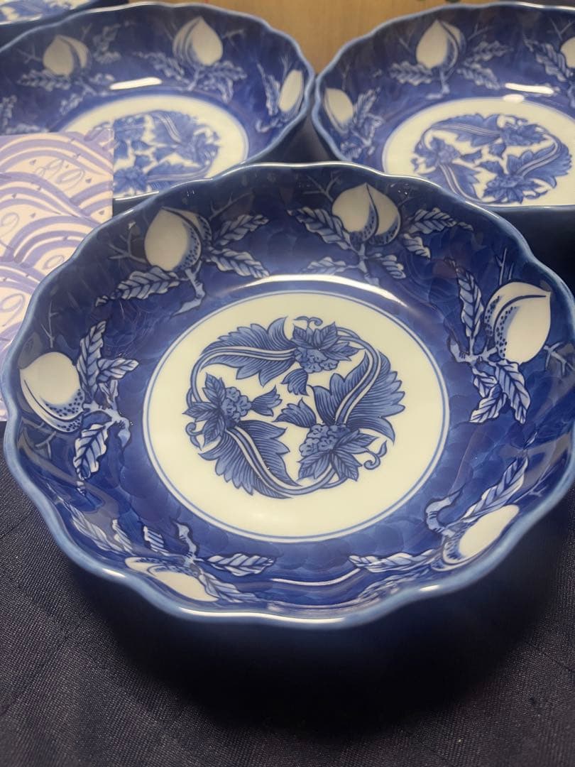 源右衛門窯　染濃桃絵　鉢　5枚セット未使用