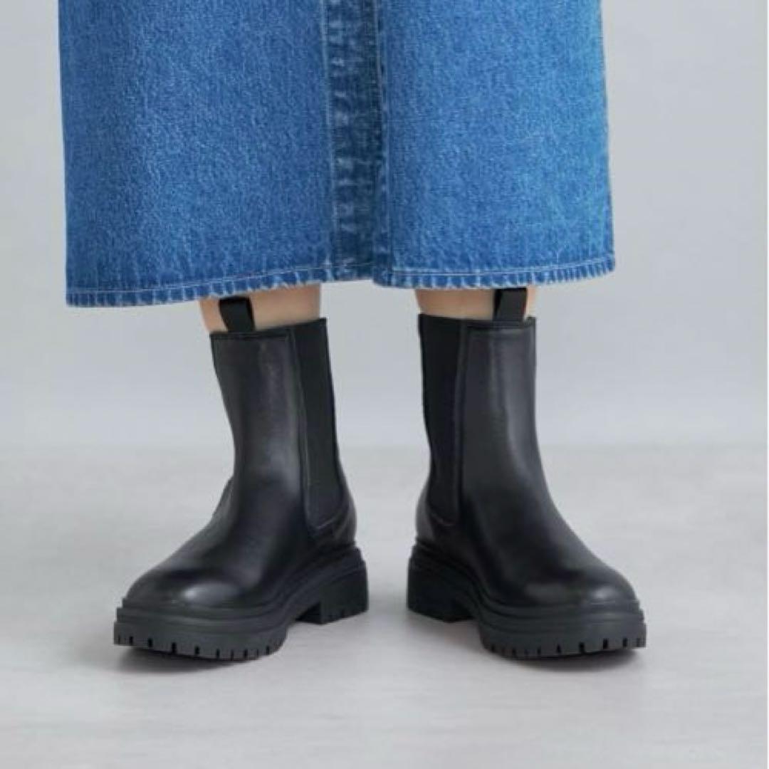 未使用級◆SHIPS チェルシーブーツ　サイドゴアブーツ　ラギットソール黒レザー