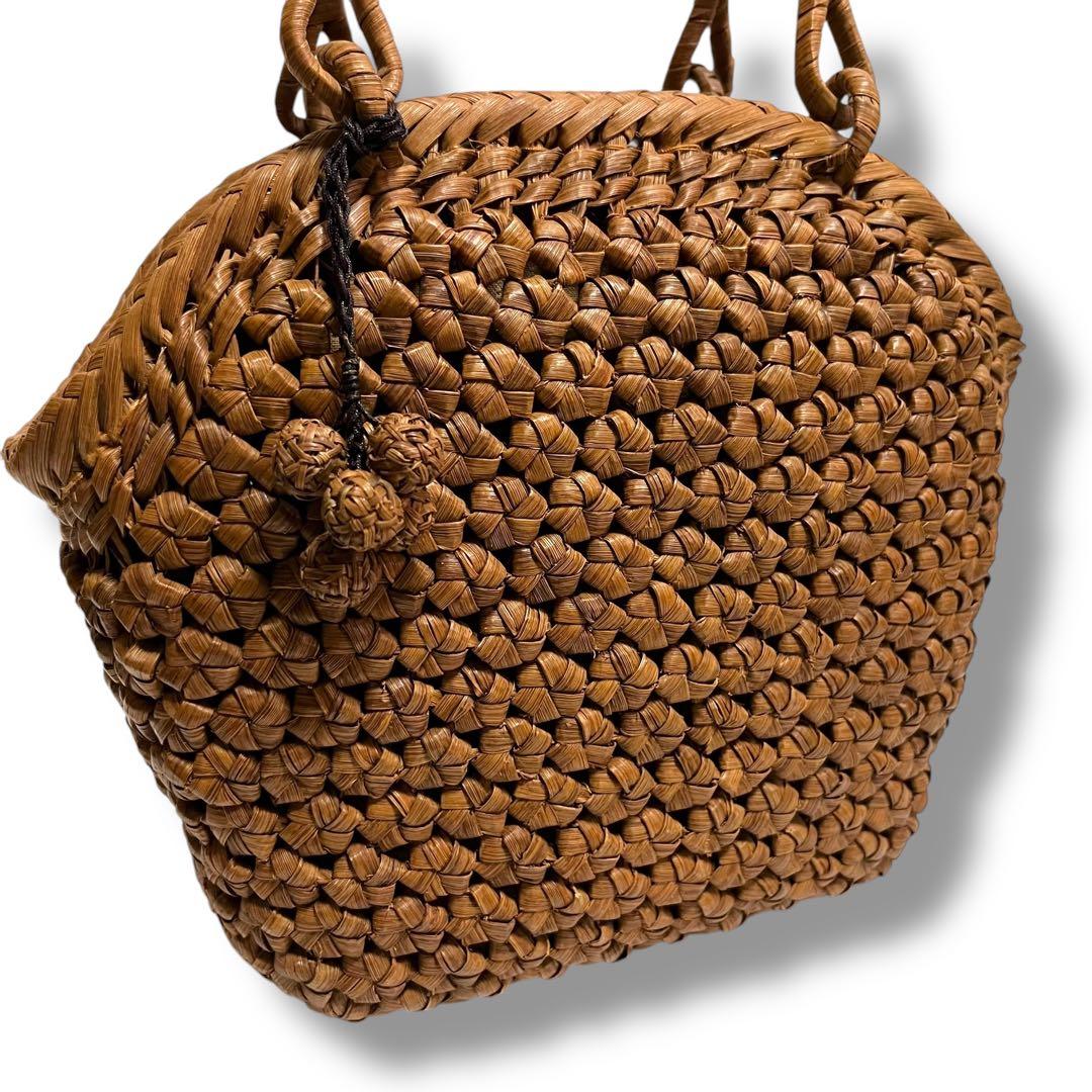 【極美品】最高級 山葡萄 やまぶどう 六角花模様 花結び かごバッグ 日本産