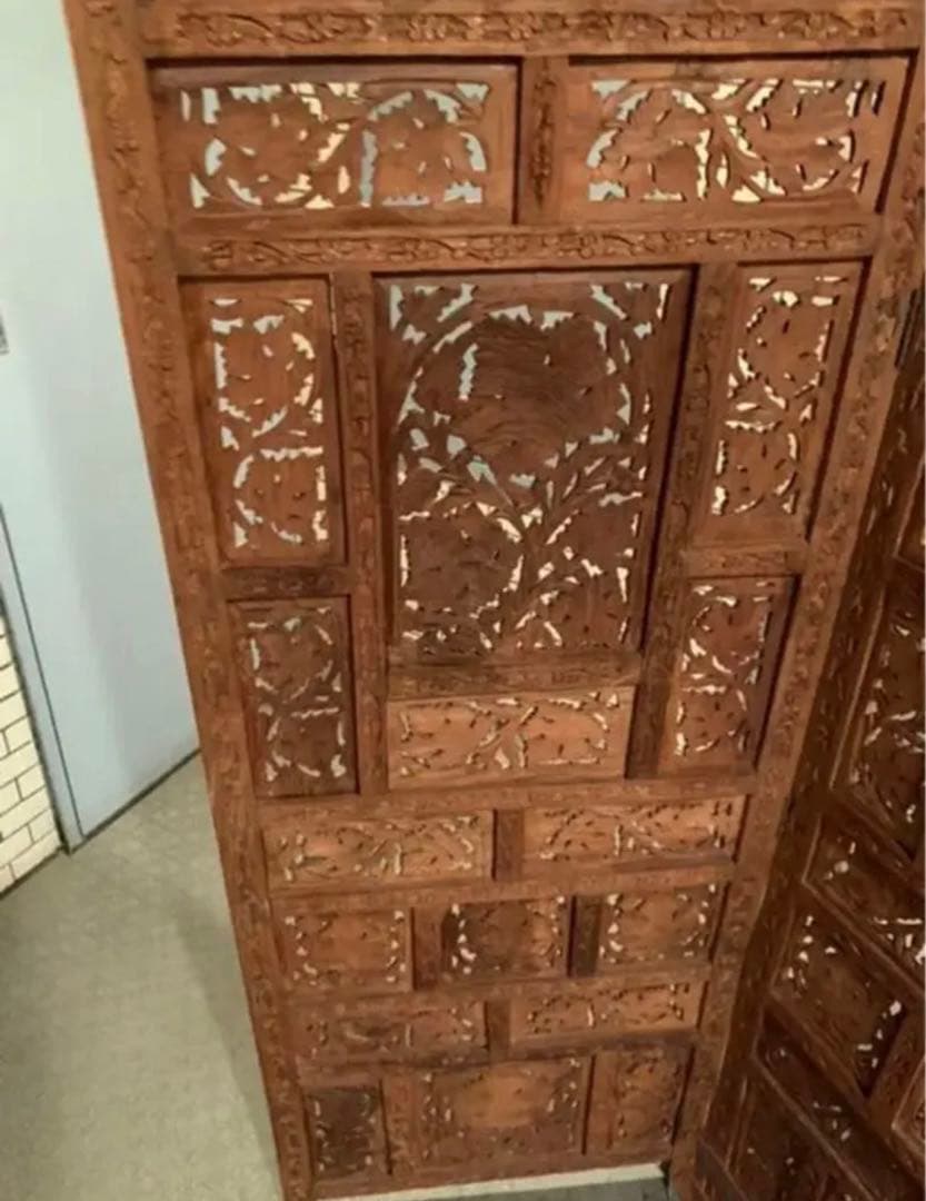 高級紫檀シーシャムウッド 材／186cm／アジアンコロニアル ４連パーティション