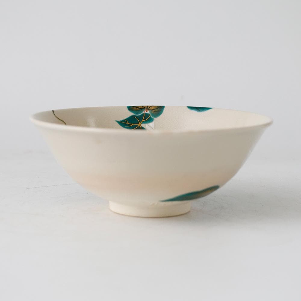 九谷焼 萌春 能瀬三惠子 作 色絵夕顔 平茶碗 茶道具 共箱