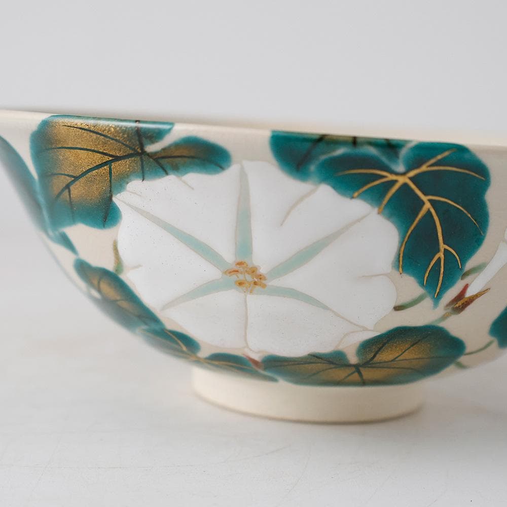 九谷焼 萌春 能瀬三惠子 作 色絵夕顔 平茶碗 茶道具 共箱