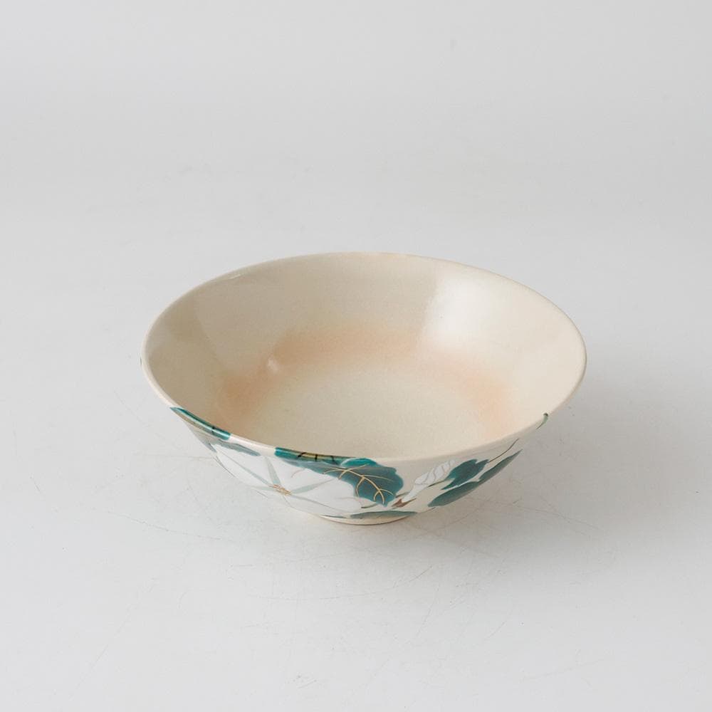 九谷焼 萌春 能瀬三惠子 作 色絵夕顔 平茶碗 茶道具 共箱