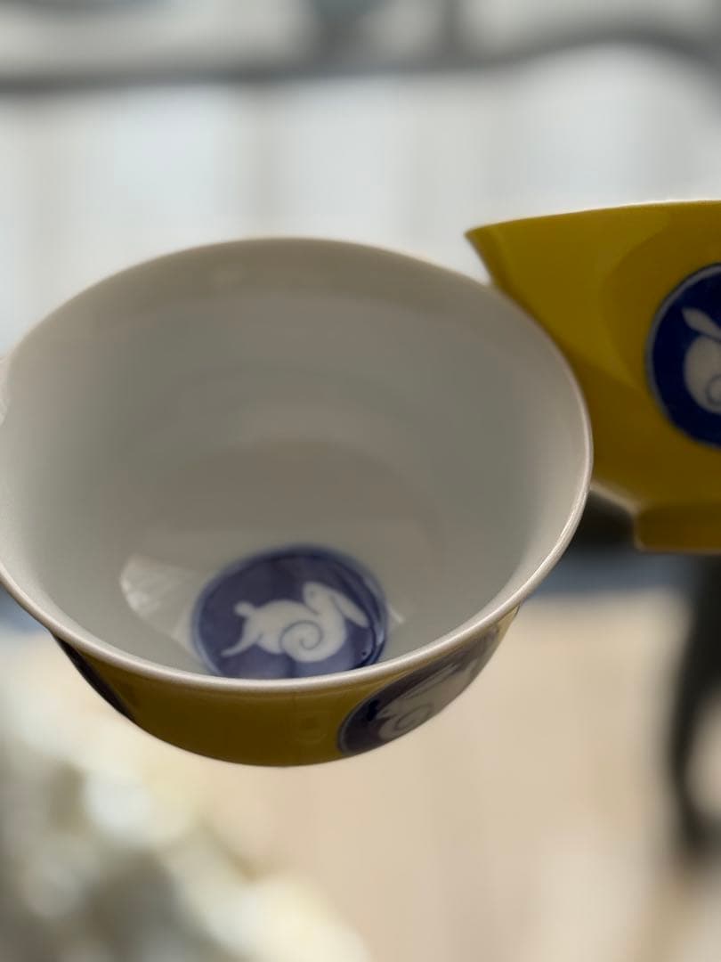 深川製磁　黄色ウサギ　飯碗 セット