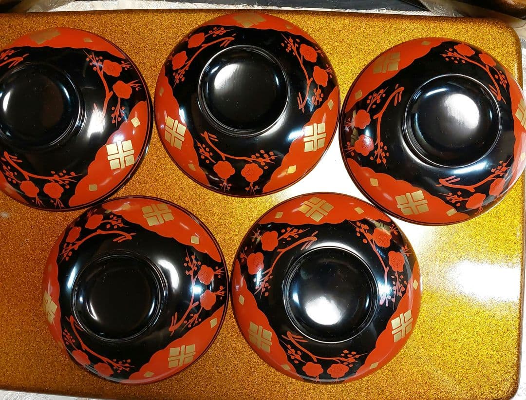 輪島塗正法寺梅椀くり貫き大型五客