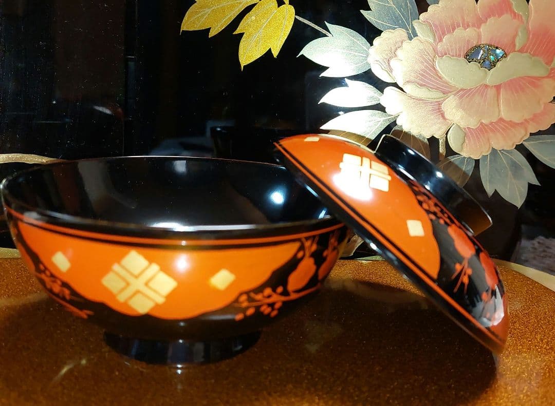 輪島塗正法寺梅椀くり貫き大型五客