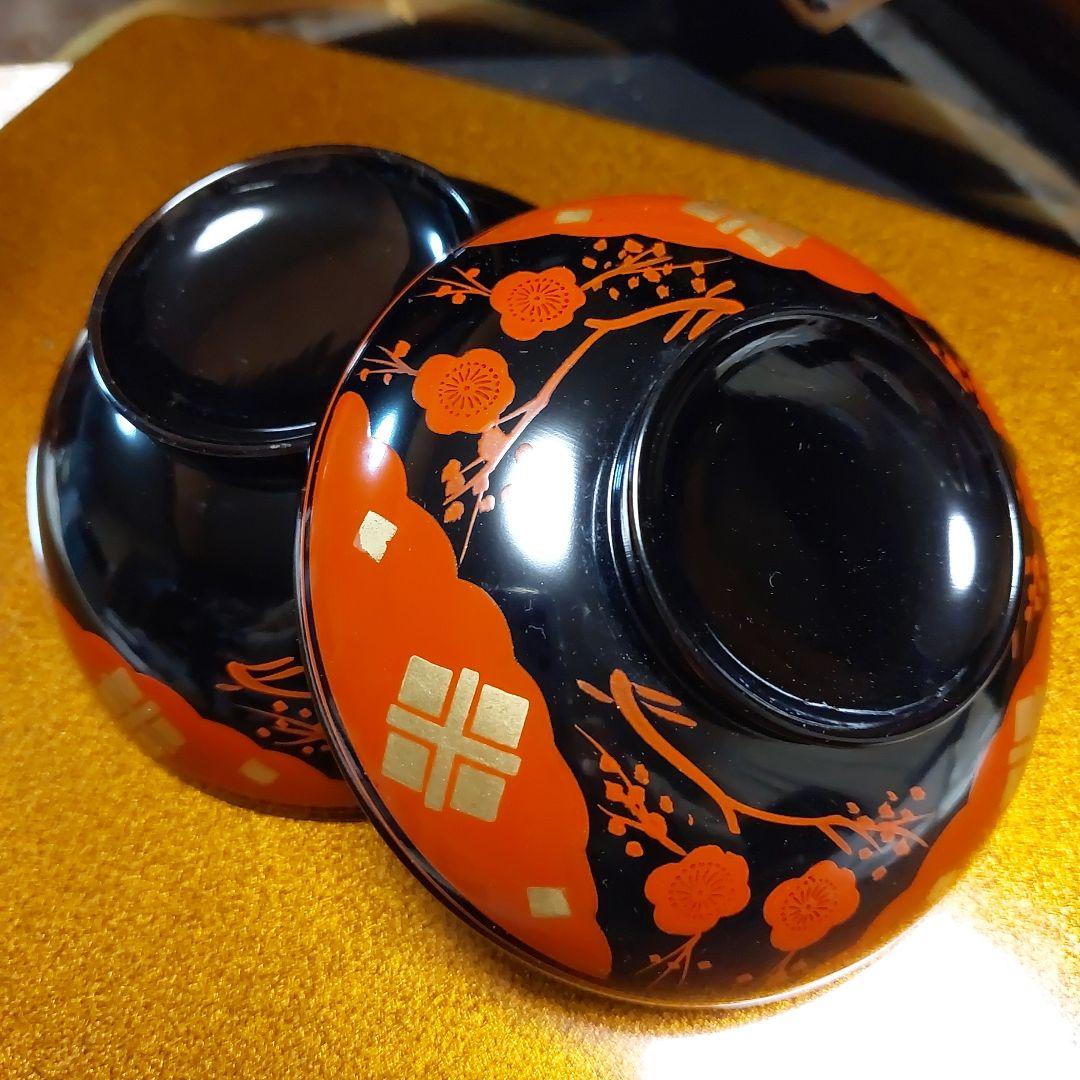 輪島塗正法寺梅椀くり貫き大型五客