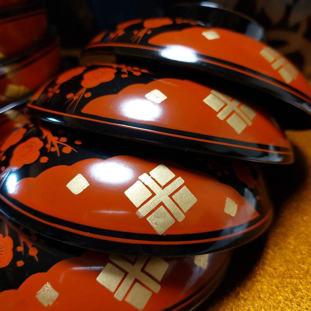 輪島塗正法寺梅椀くり貫き大型五客