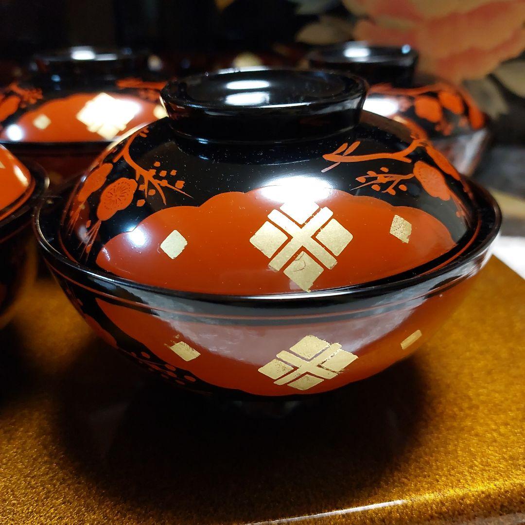 輪島塗正法寺梅椀くり貫き大型五客