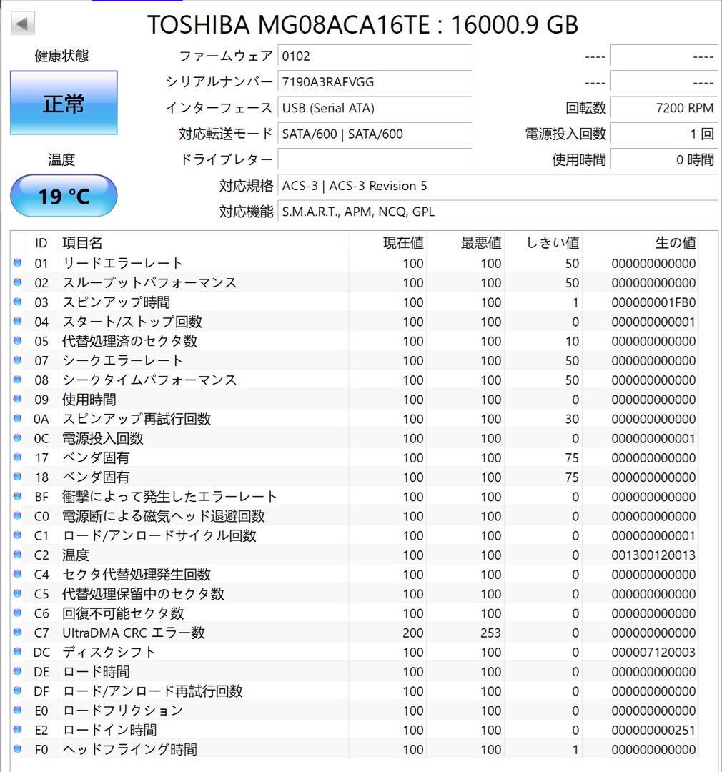 [ジャスミン0通電時間] 東芝 16TB MG08ACA16TE