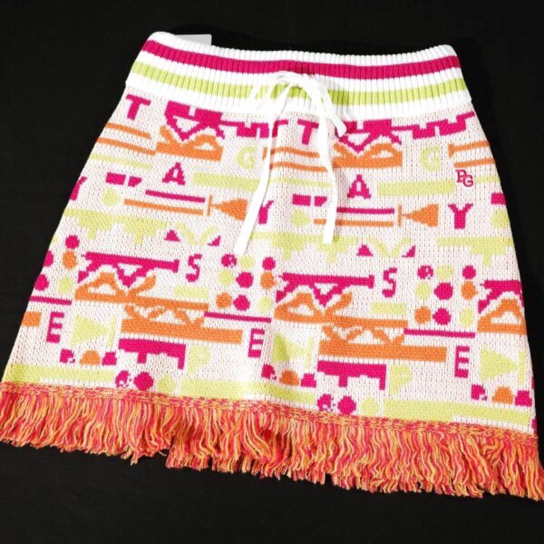 【PEARLY GATES】秋冬 ウール混 フリンジニット スカート・1番M