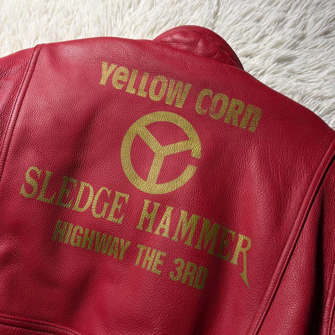 t*9様 美品■イエローコーン　バイクウェア　本革　レッド　L