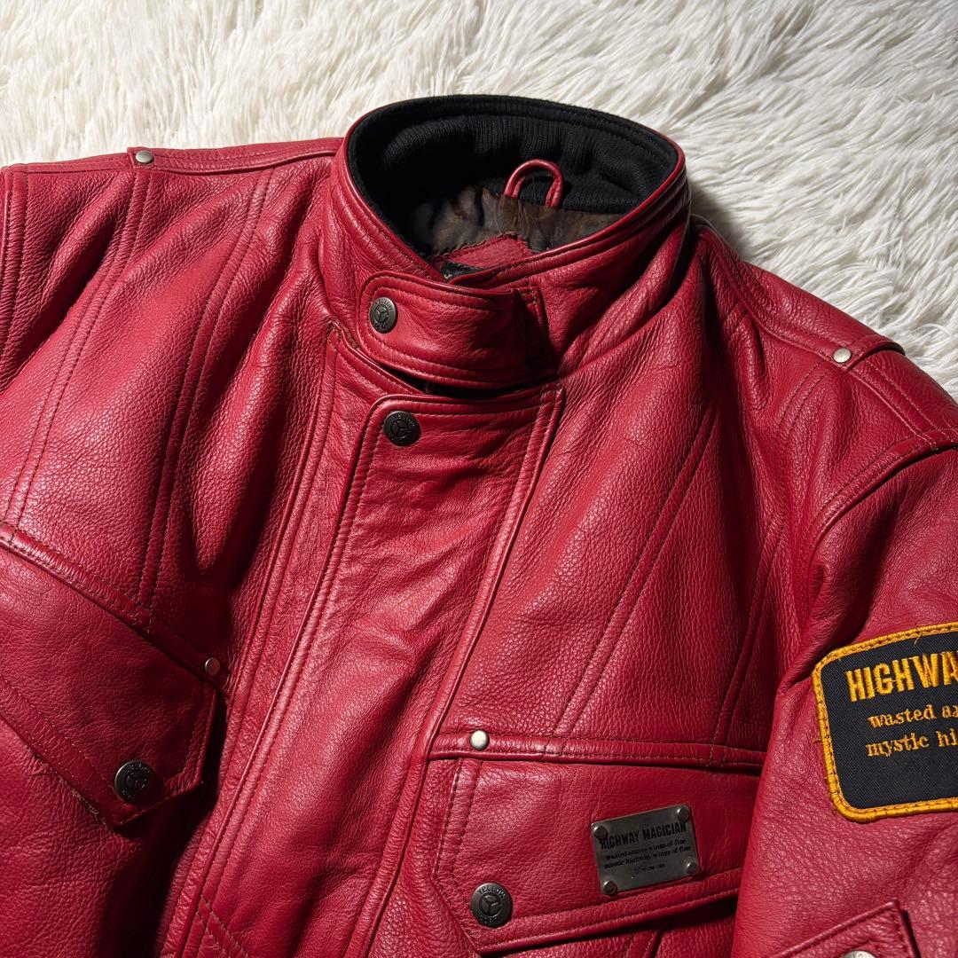 t*9様 美品■イエローコーン　バイクウェア　本革　レッド　L