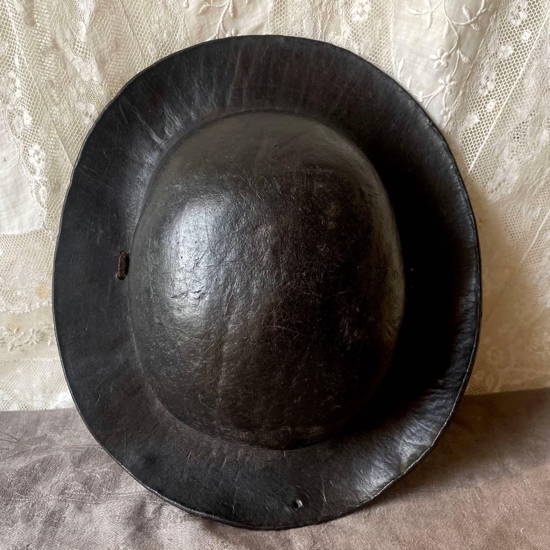 【希少】炭鉱夫帽子　レザーヘルメット　19世紀　フランスアンティーク　コレクター