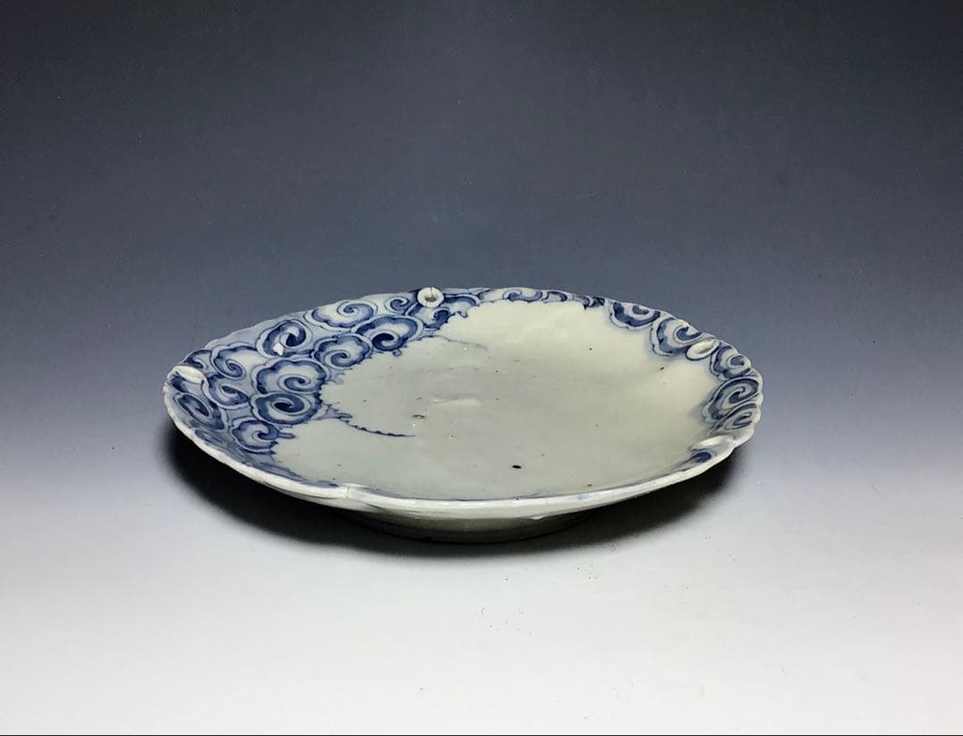 まーくん「藍九谷」雪輪瑞雲文雪輪形皿