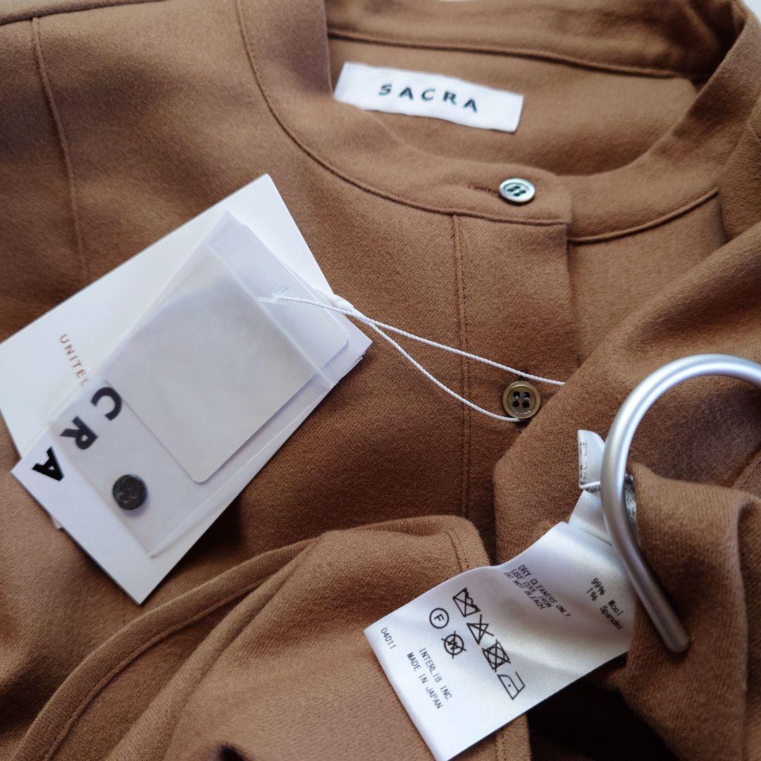 ☘️新品 サクラ SACRA ウール バンドカラー 茶色系 M 長袖 きれいめ