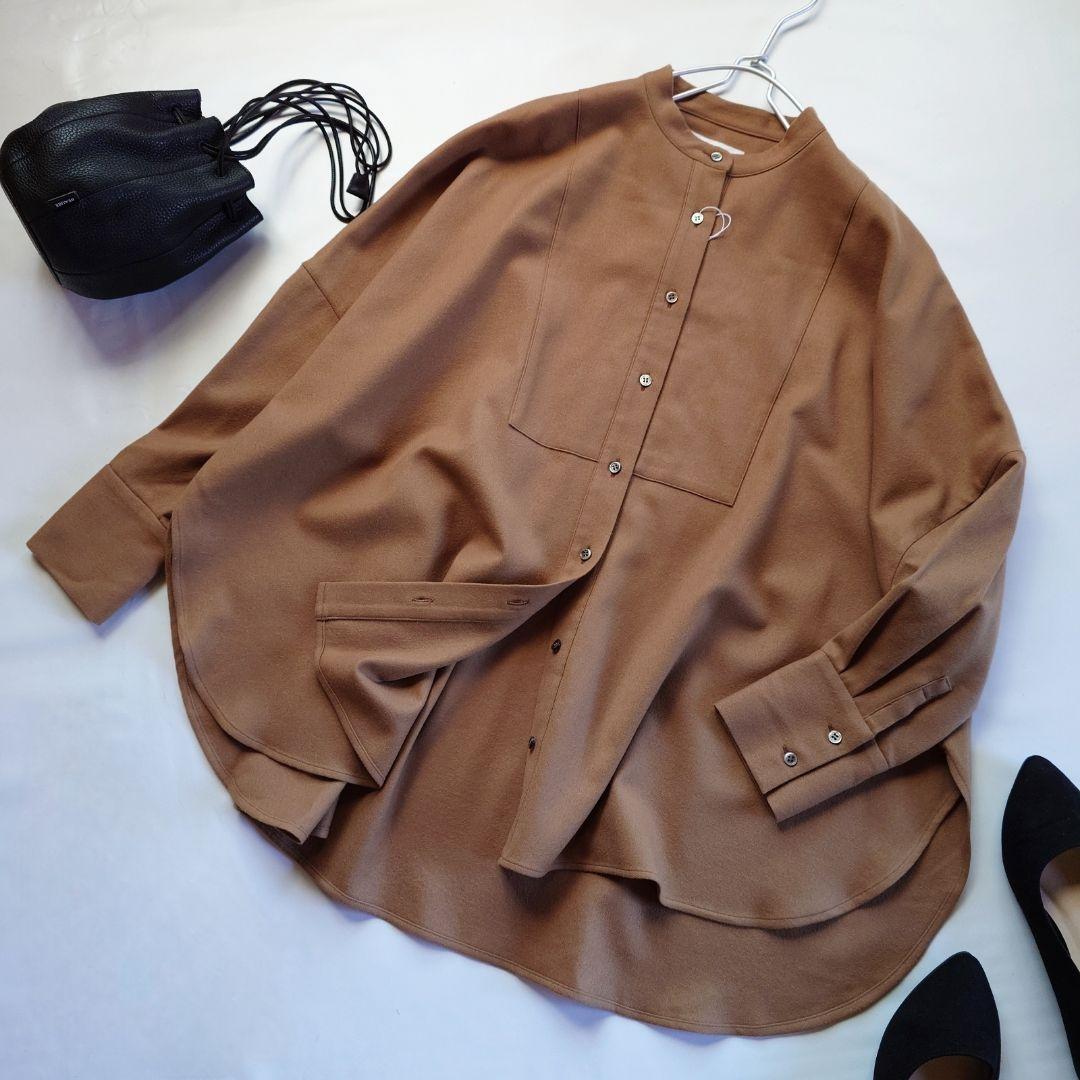 ☘️新品 サクラ SACRA ウール バンドカラー 茶色系 M 長袖 きれいめ