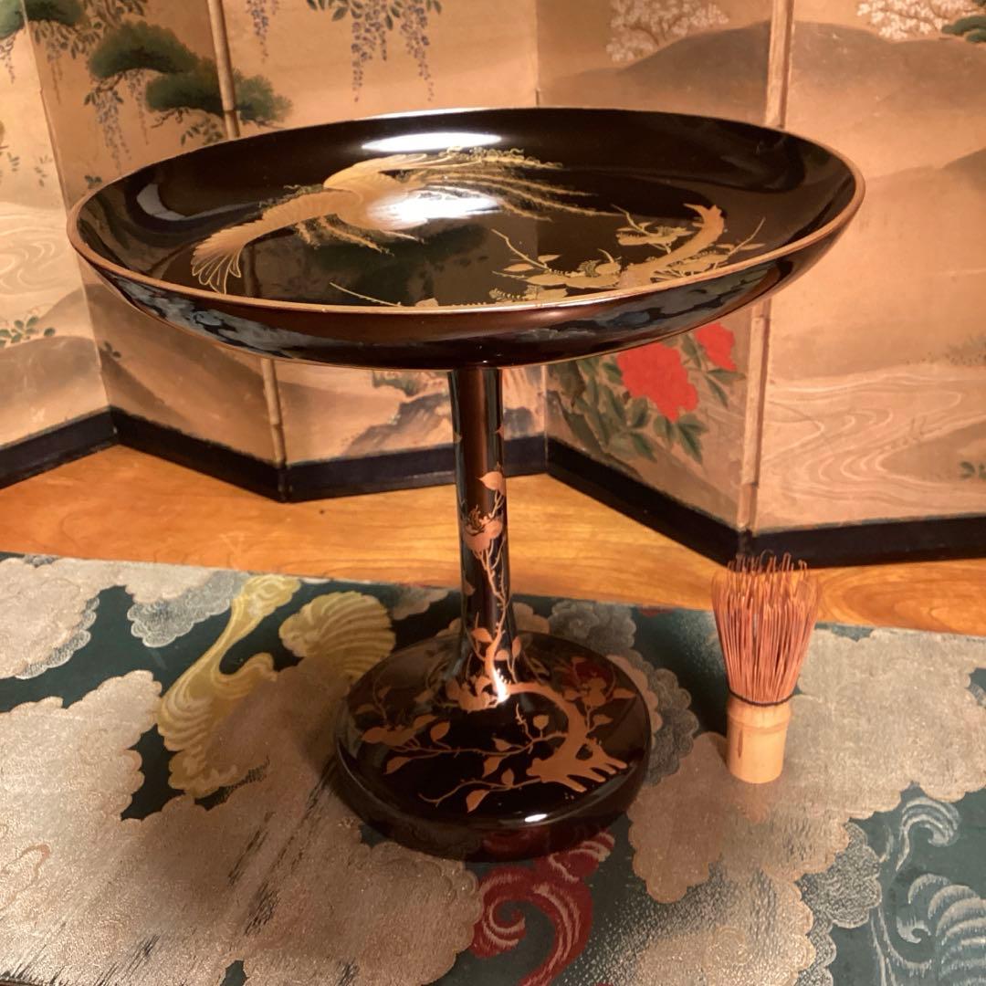 A1059 極上蒔絵　木製輪島塗　桐に鳳凰蒔絵　高月　高杯【供箱入】　1基