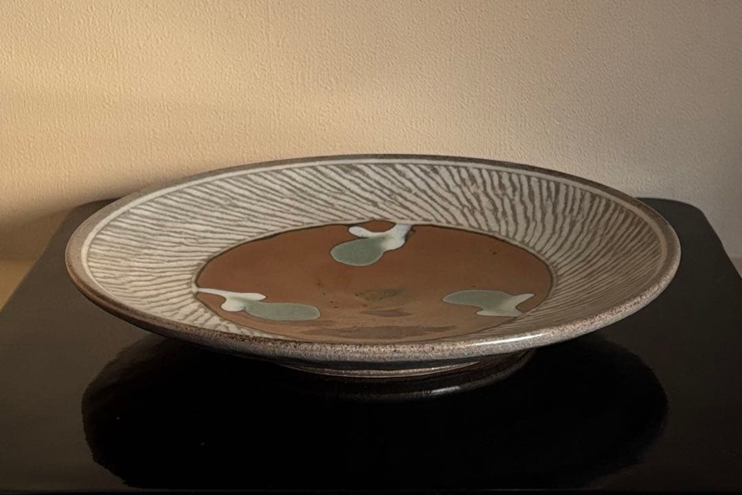 益子焼 島岡達三 象嵌皿 大皿 9寸皿 27.4cm 人間国宝 共箱