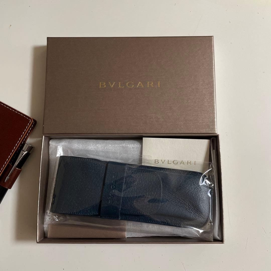 BVLGARI ブルガリ ペンケース 3本差し 筆箱 本革 レザー ネイビー