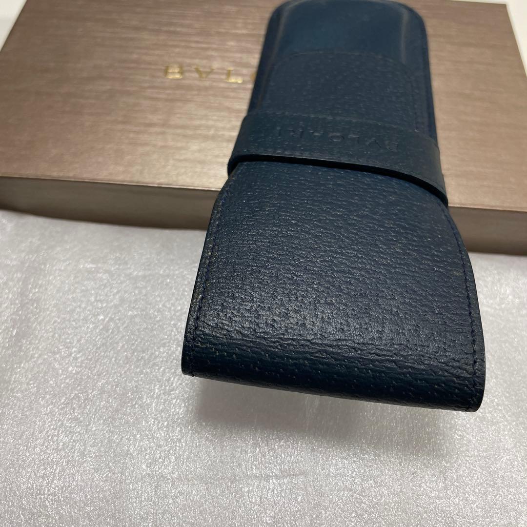 BVLGARI ブルガリ ペンケース 3本差し 筆箱 本革 レザー ネイビー