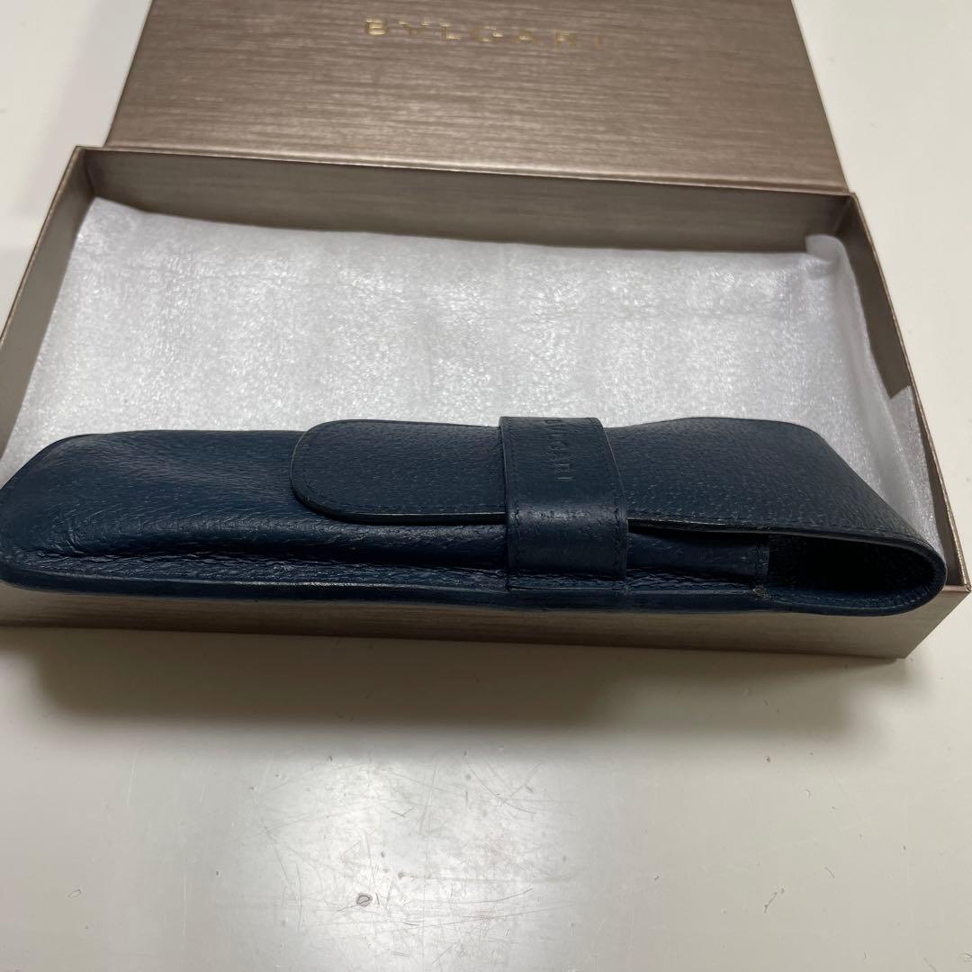 BVLGARI ブルガリ ペンケース 3本差し 筆箱 本革 レザー ネイビー