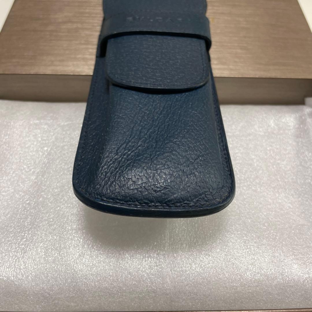 BVLGARI ブルガリ ペンケース 3本差し 筆箱 本革 レザー ネイビー