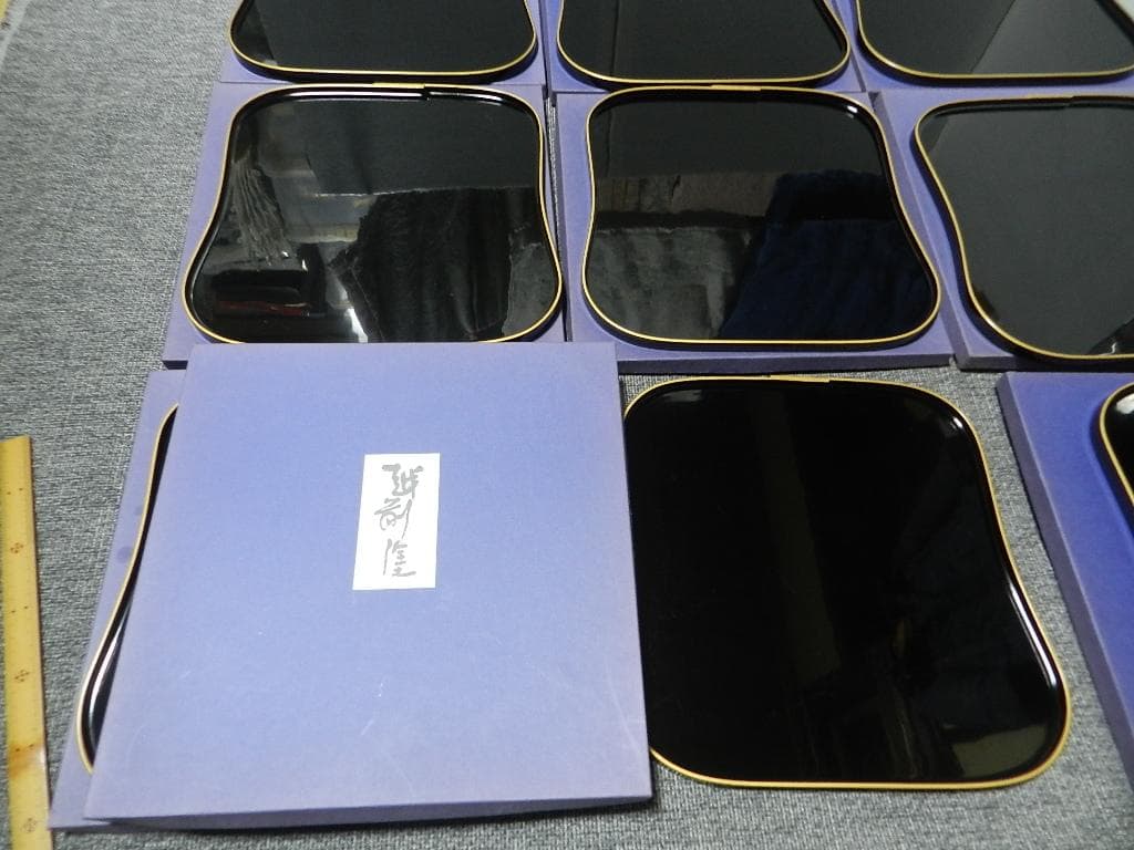 越前塗　縁金　瓢型会席膳　天然木　黒漆器 膳 9枚セット　茶道具