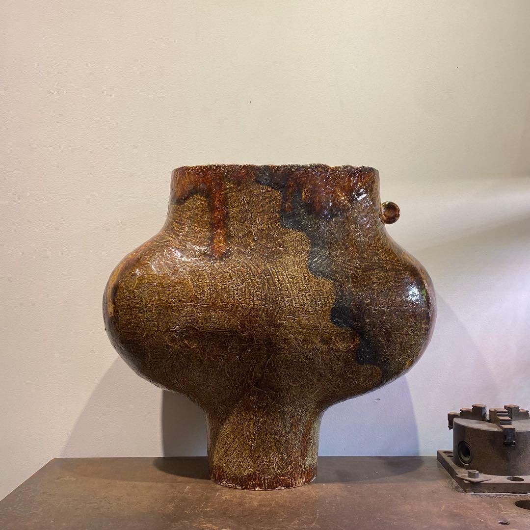 プリミティブでアンバランスな陶器製花器 ビンテージ 古道具
