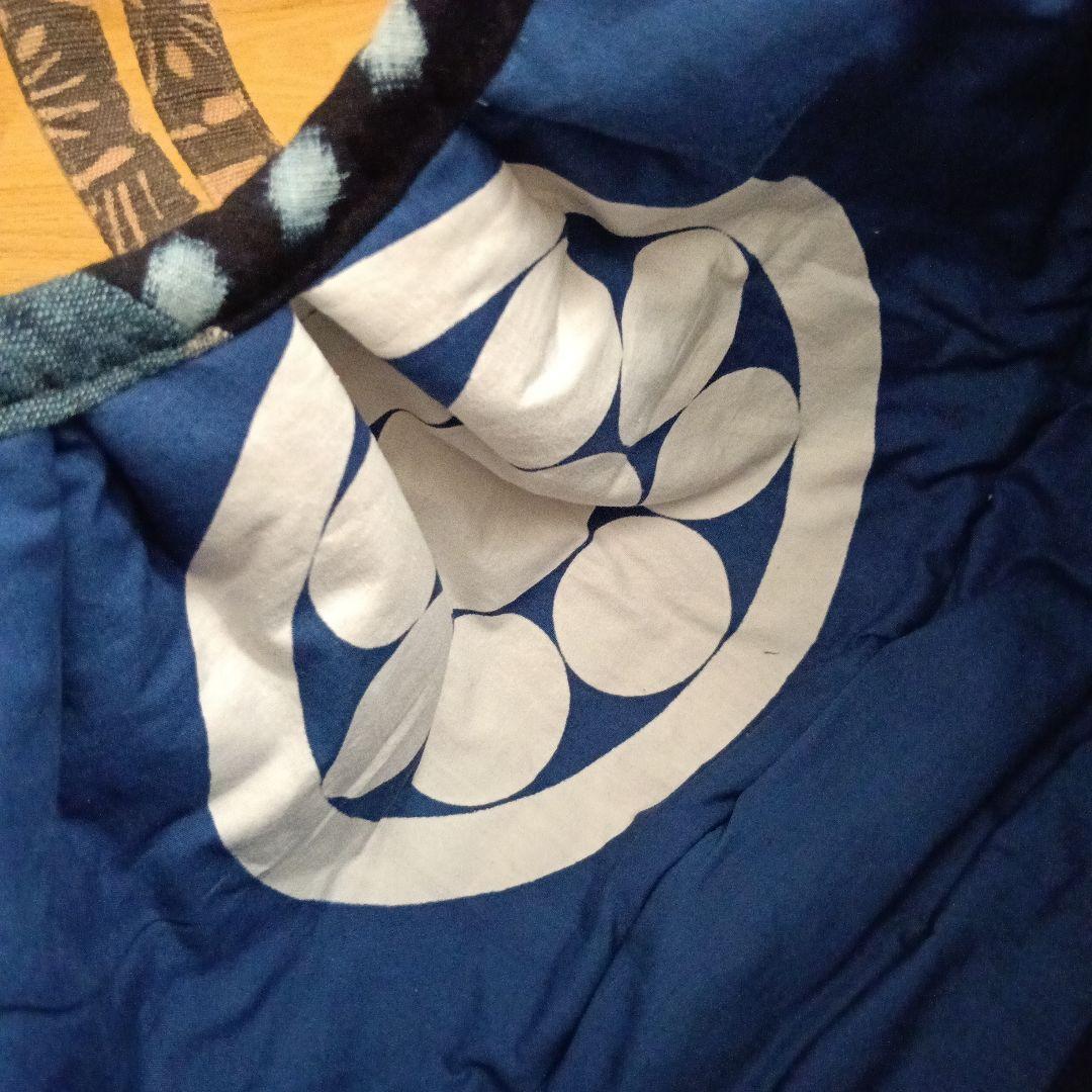 古布鶴亀　グラニーバッグ　鶴亀寿　藍染型染　ハンドメイド　柿渋染め