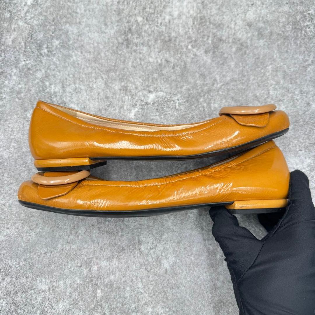 靴 Prada Buckle Flat Pumps Leather 23cm