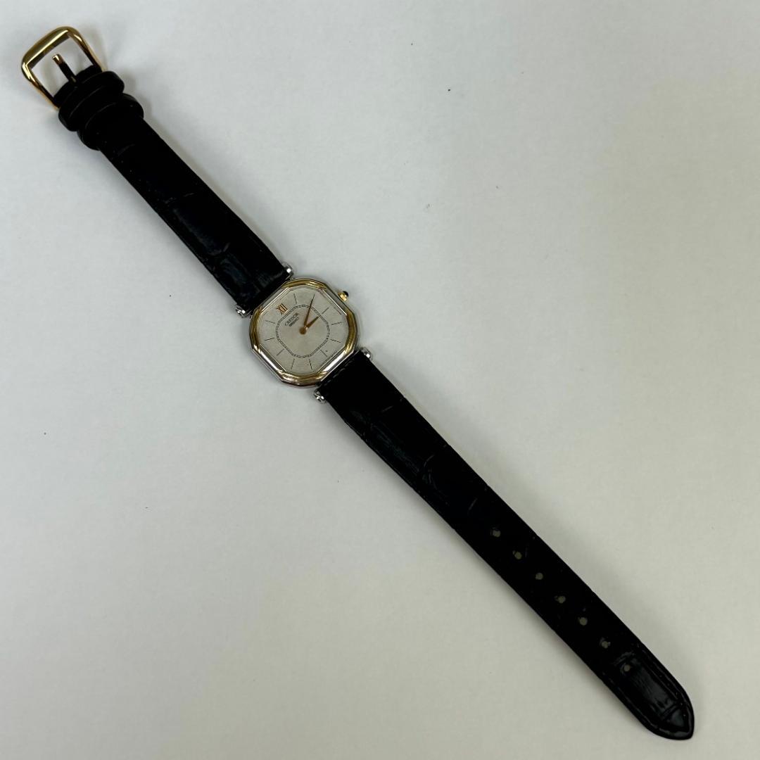 【良品・稼働品】クレドール 14金 ベゼル K14 銀色文字盤　新品革ベルト