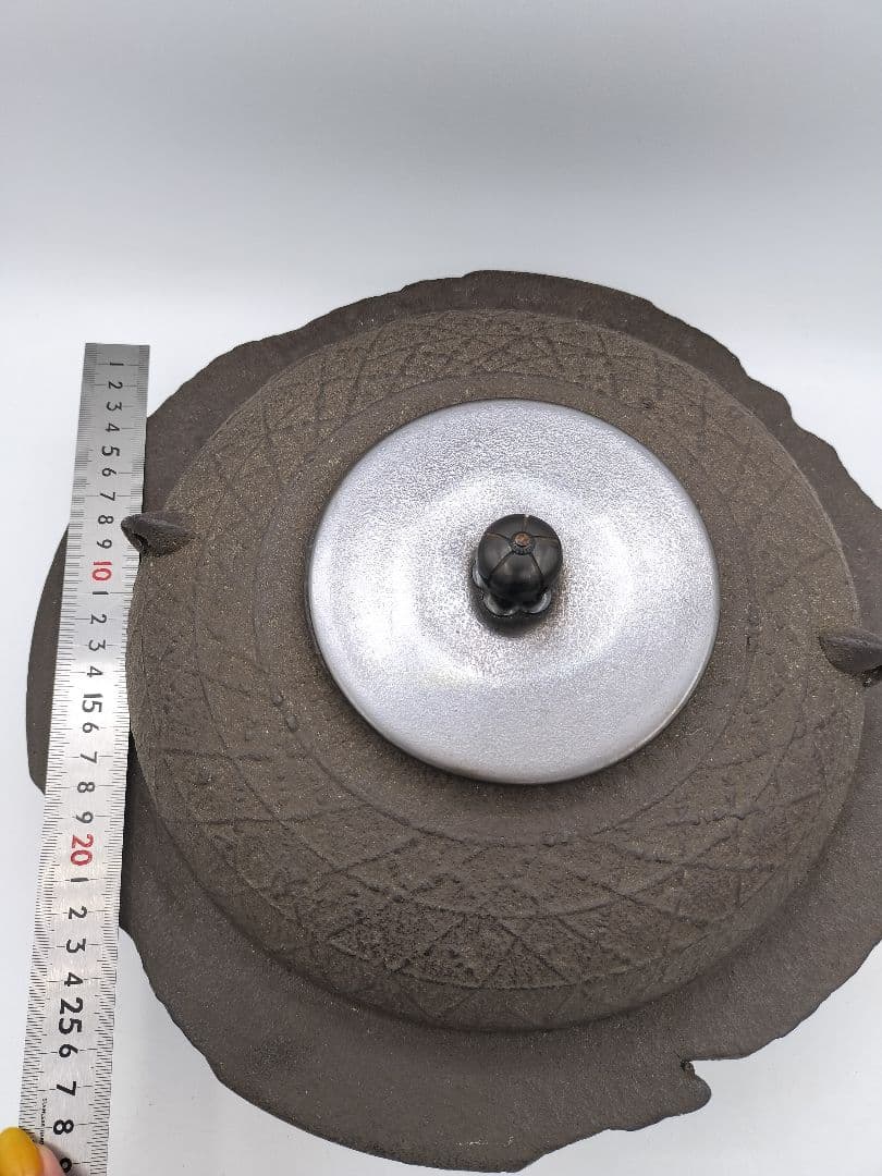 c708 焼抜透木釜　桜川 透木付 茶道具 古物